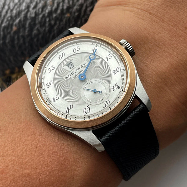 Pierre Paulin Jumping Hour Men Watch Bronze Bezel Salmon Dial