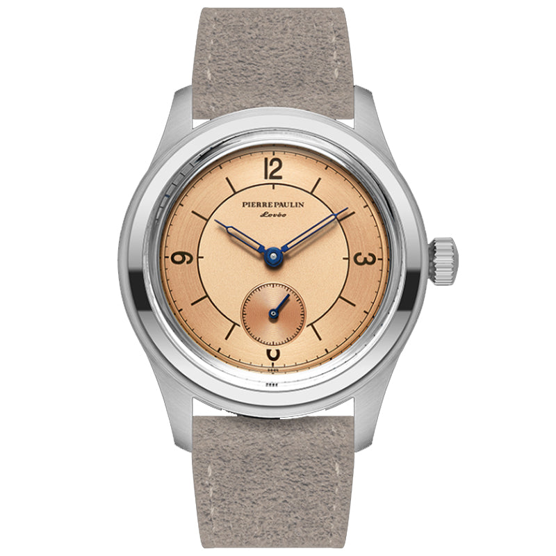 Pierre Paulin Sector Salmon wristwatch, salmon-colour dial and grey leather strap
